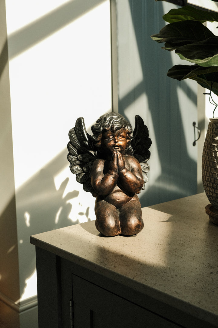Bronze Effect Praying Cherub Angel Garden Decoration Home Gift Ornament