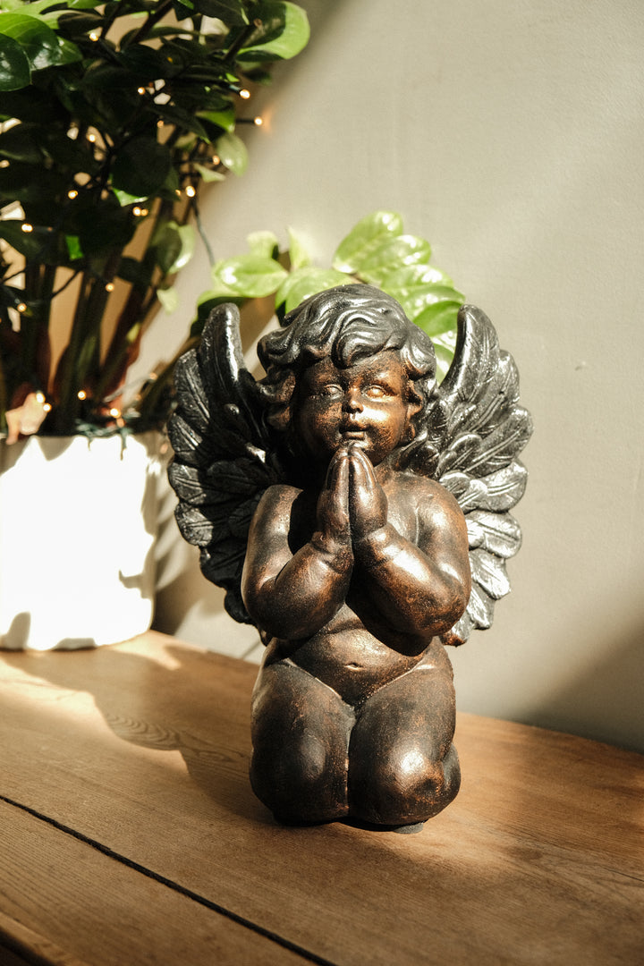 Bronze Effect Praying Cherub Angel Garden Decoration Home Gift Ornament