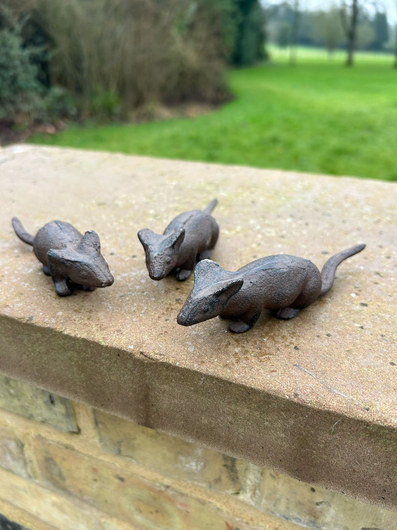 Set Of 3 Small Cast Iron Mice Garden Home Decor Rustic Giftwear Decoration