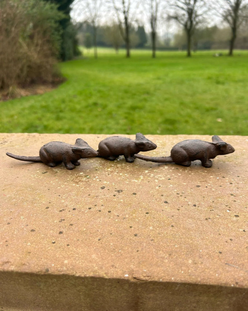 Set Of 3 Small Cast Iron Mice Garden Home Decor Rustic Giftwear Decoration