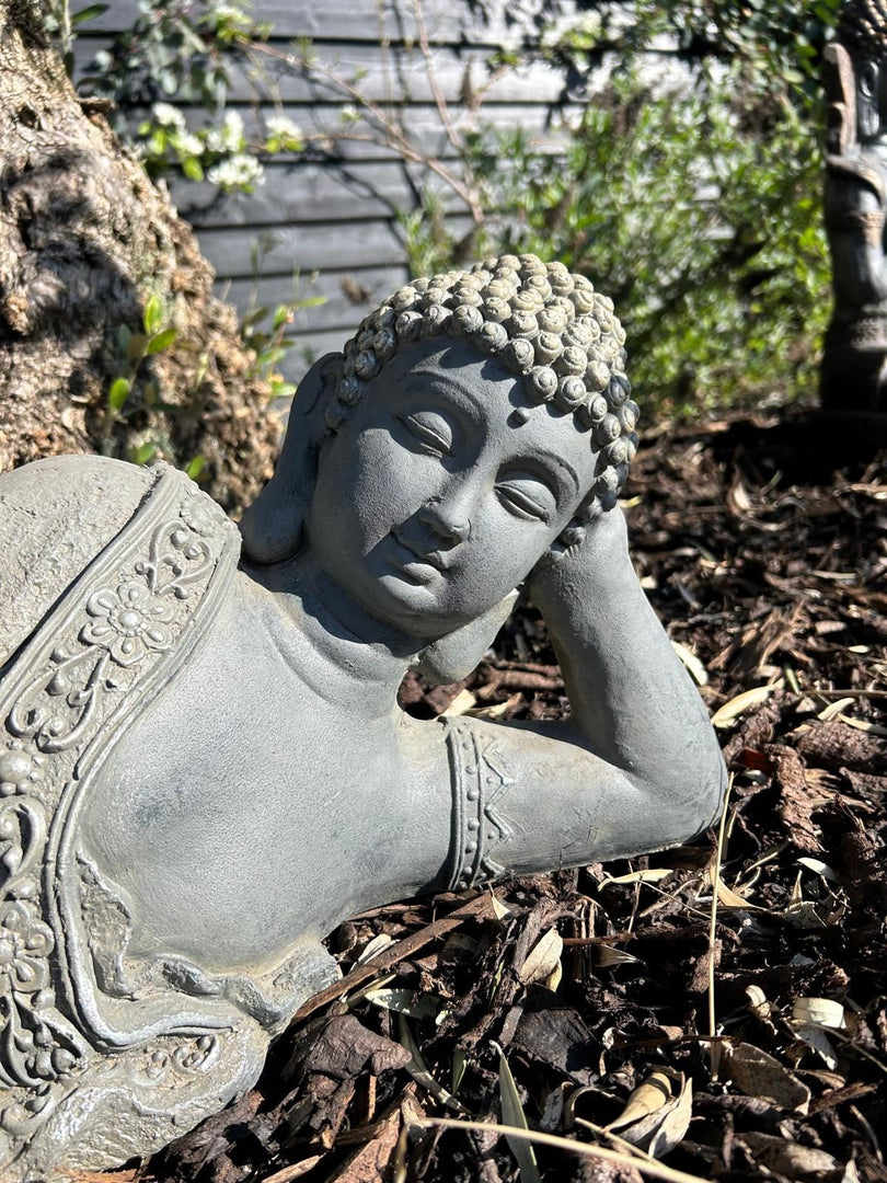 Large Stone Effect Laying Down Buddha Garden Ornament Decoration