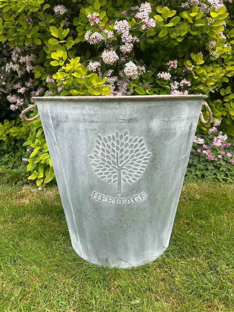 60cm XXL Zinc Round Planter Garden Flowers Trees Plants Pots Set of 2
