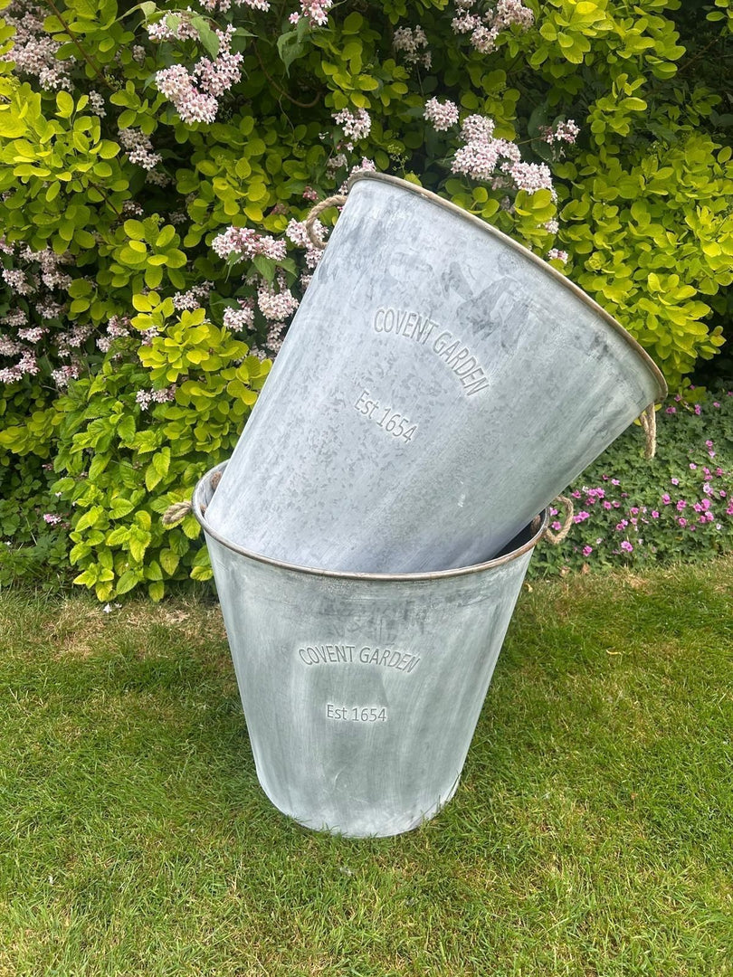 60cm XXL Zinc Round Planter Garden Flowers Trees Plants Pots Set of 2