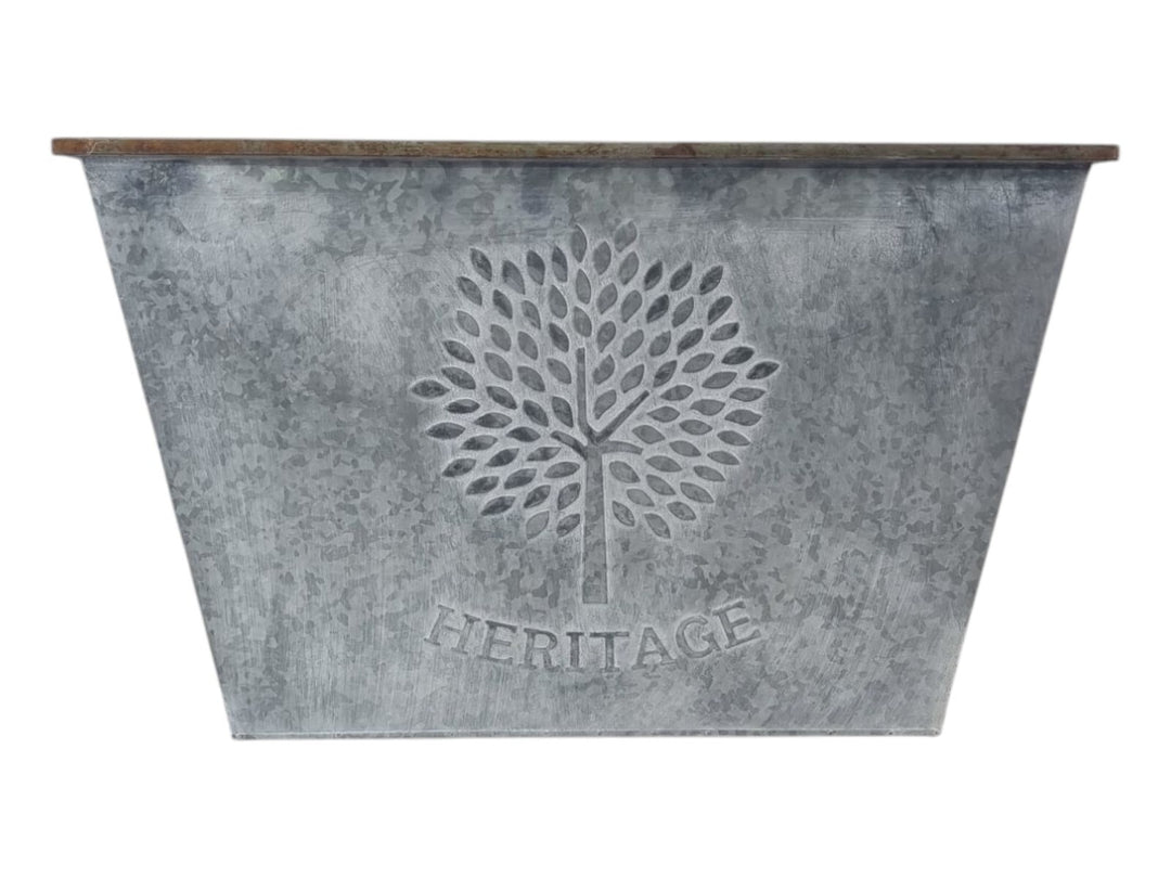 50cm Zinc Trough Planter Garden Flowers Trees Embossed Galvanised Effect