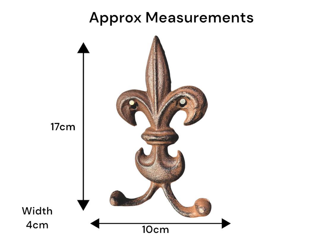 Fleur de Lis Cast Iron Twin Hanging Hook Hooks Decorative Home Garden