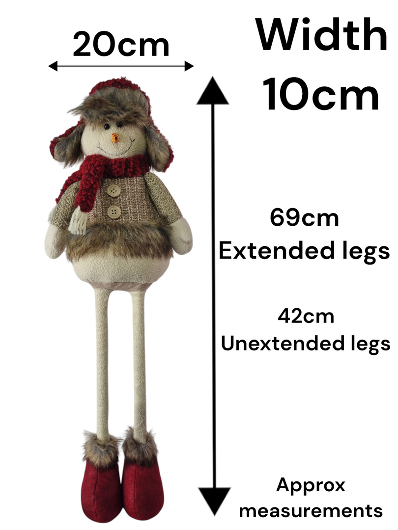 Festive Mr & Mrs Snowman Plush Standing Extendable Legs Xmas Gift Decorations