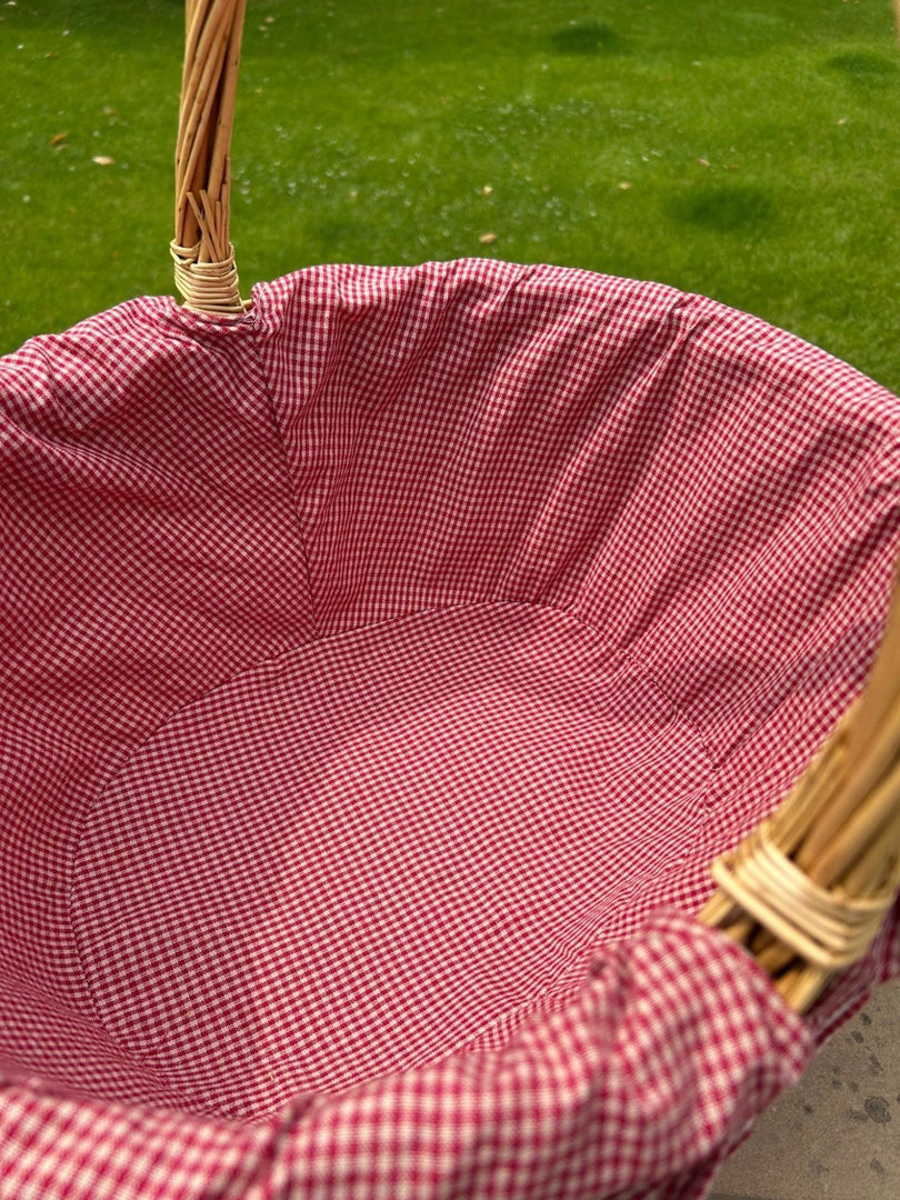 Honey Wicker Shopper Shopping Basket with Red Gingham Liner Storage Farmshop