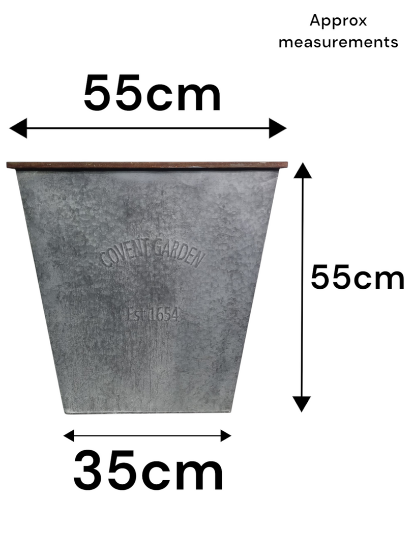 Large 55cm Zinc Square Planter Heritage Garden Flowers Trees Plants Pot