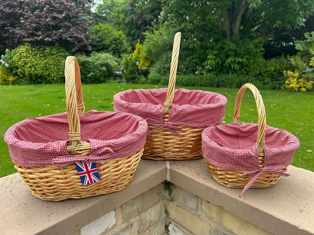 Honey Wicker Shopper Shopping Basket with Red Gingham Liner Storage Farmshop