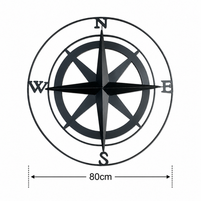 Large Compass Black Metal Garden Outdoor Wall Art Plaque 80cm Diameter1