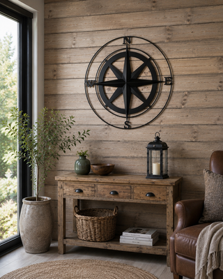 Large Compass Black Metal Garden Outdoor Wall Art Plaque 80cm Diameter0