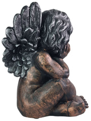 Bronze Effect Dreaming Sitting Down Cherub Angel Garden Decoration Ornament