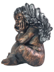 Bronze Effect Dreaming Sitting Down Cherub Angel Garden Decoration Ornament