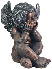 Bronze Effect Dreaming Sitting Down Cherub Angel Garden Decoration Ornament