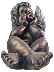 Bronze Effect Dreaming Sitting Down Cherub Angel Garden Decoration Ornament