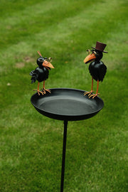 Crow Dad With Baby Birdbath Bird Bath Feeder Garden Water Bowl Gift Decor Stake6