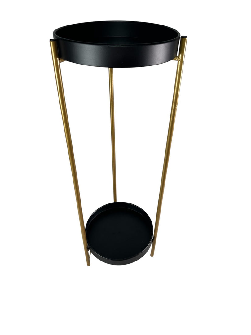 Tall Black & Gold Side Table Plant Pot Stand With 2 Trays Indoor Home Decor Tidy12
