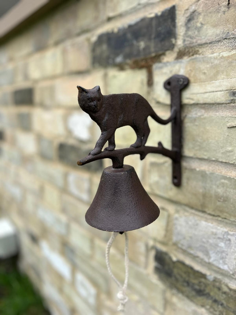 Cast Iron Cat Doorbell Wall Mounted Rustic Garden Home Decorative Hanging Bell0