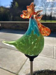 Set of 3 Solar Chicken Cockerel Lights Colourful Glass Garden Decor Stakes Gift14