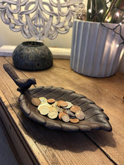 Cast Iron Leaf Bird Feeder Dish Seed Bowl Garden Gift Ornament Decoration Feed3