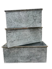 Set Of 3 Zinc Rectangular Garden Planters Plant Pot Embossed Heritage Tree9