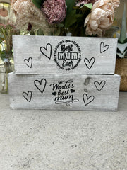 Best Mum Ever Double Sided Hamper Grey Gift Box Storage Wood Crate 2 Sizes0