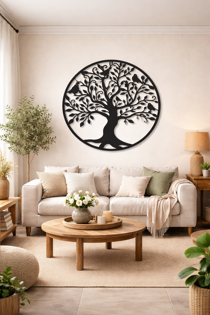 Large Black Tree & Birds Metal Garden Outdoor Wall Art  Plaque 80cm Diameter3