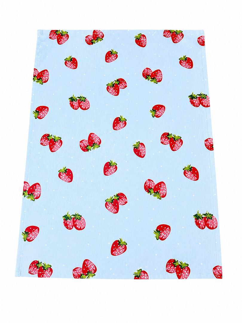 Summer Strawberry Set Of Two Blue Kitchen Tea Towels 100% Cotton Kitchen Textile3