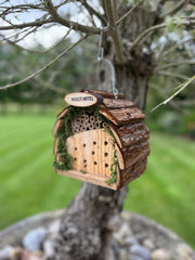 Small Wooden Insect Hotel Home Hanging Bug House with Bark Roof Garden Shelter2