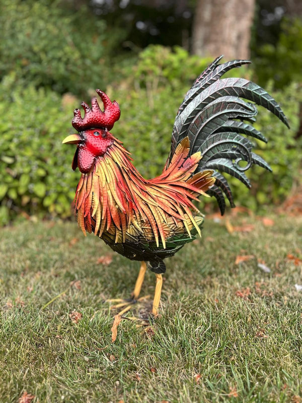 Decorative Metallic Cockerel Rooster Garden Statue Outdoor Lawn Ornament Metal0