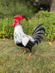 Decorative Black & White Metal Cockerel Rooster Garden Outdoor Lawn Ornament0