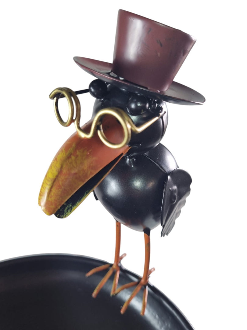Crow Dad With Baby Birdbath Bird Bath Feeder Garden Water Bowl Gift Decor Stake22