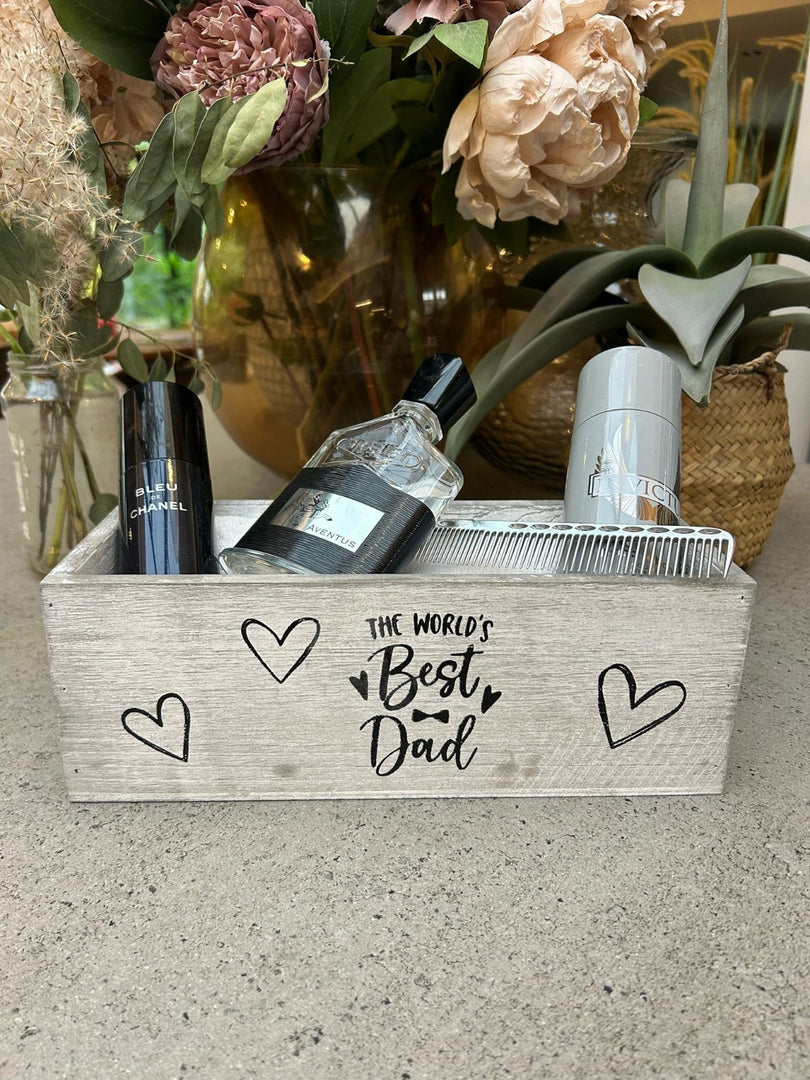 Worlds Best Dad Grey Gift Box Storage Wood Crate 2 Sizes Hamper Father Xmas10