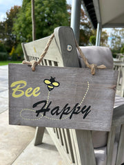Bee Happy Wooden Garden Sign Hanging Plaque Notice Gift Love Nature Bumblebee0
