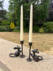 Pair of Cast Iron Mouse Candlestick Holders Mice Candle Sticks Rustic Decor Gift5