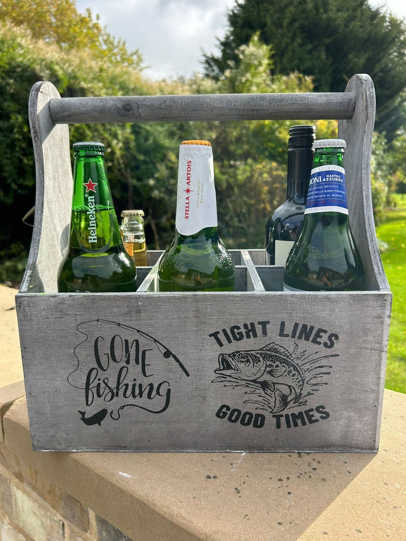 Wooden Beer Bottle Gift Box Carrier Fishing Fisherman Gift Novelty Xmas Large12