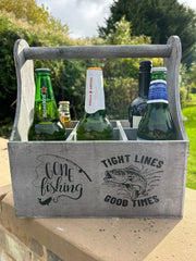 Wooden Beer Bottle Gift Box Carrier Fishing Fisherman Gift Novelty Xmas Large12
