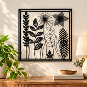 Black Metal Floral Wall Art Square Botanical Flower Leaf Hanging Home Decor Gift3