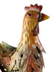 Decorative Metal Brown Hen & Cockerel Garden Statue Outdoor Lawn Ornament Pair2