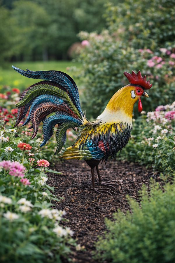 Decorative Cockerel Bird Animal Countryside Metal Garden Giftware Ornament0