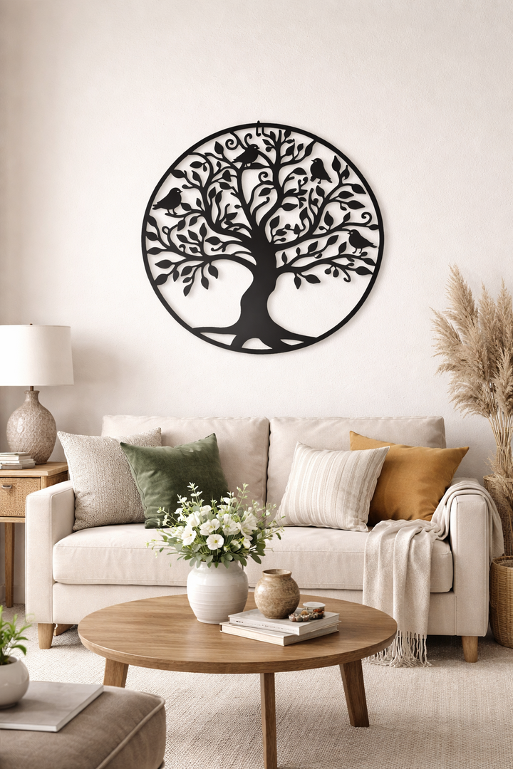 Large 50cm Wall Art Black Tree of Life Birds Garden Decoration2