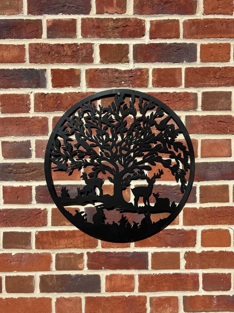 Black Woodland Tree Of Life Metal Garden Outdoor Wall Art Plaque 40cm Diameter0
