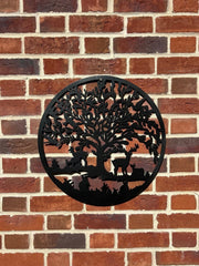 Black Woodland Tree Of Life Metal Garden Outdoor Wall Art Plaque 40cm Diameter0