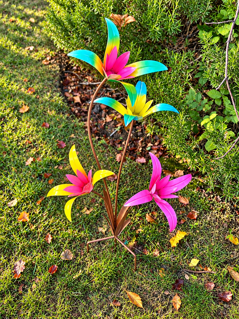 Colourful Metal Garden Flower Ornament Outdoor Lily Sculpture Stake Decoration2