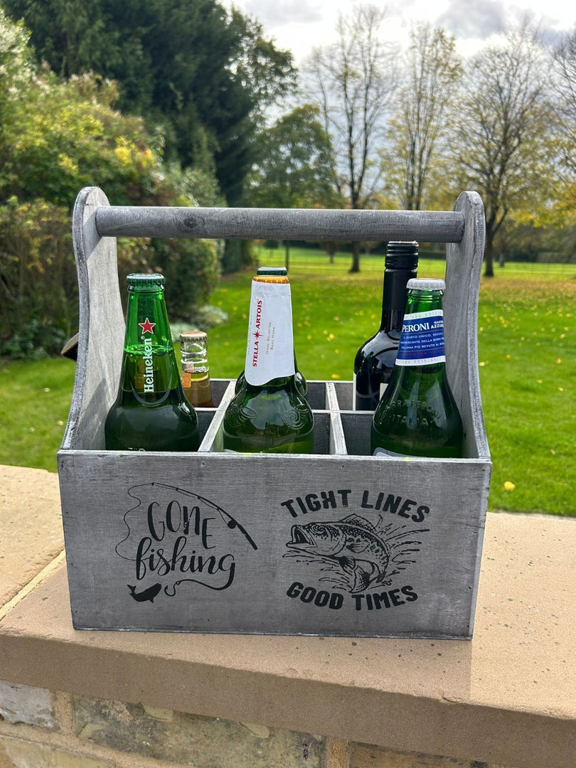 Wooden Beer Bottle Gift Box Carrier Fishing Fisherman Gift Novelty Xmas Large17