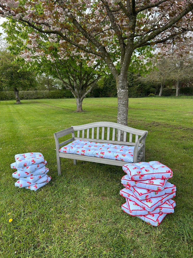 Summer Strawberry Blue Bench Seat Pad Cushion Garden Outdoor 110cm x 50cm14