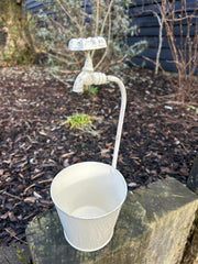 Set Of 3 Vintage Metal Plant Pots With Tap Handles Shabby Chic Garden Decor5