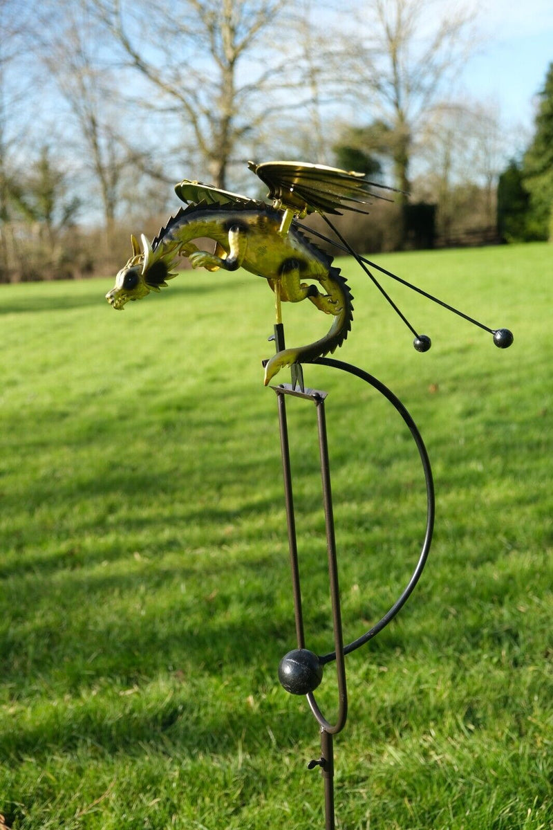 Golden Dragon Rocker Stake – Moving Metal Garden Ornament – Garden Stall