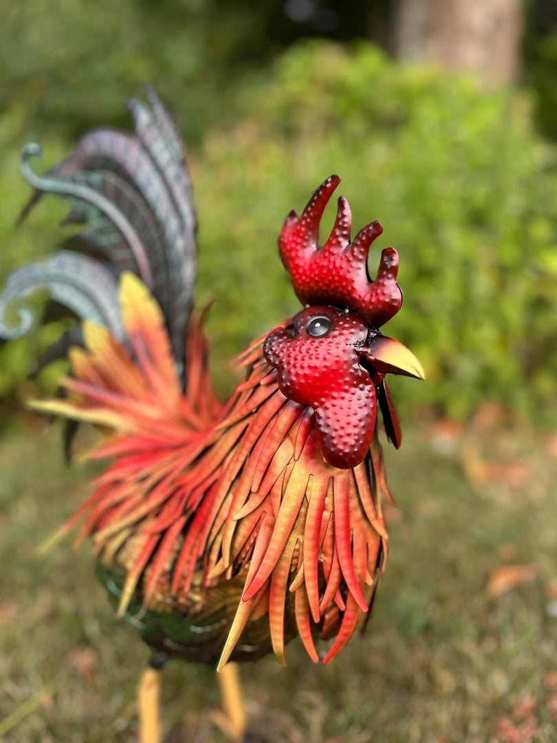 Decorative Metallic Cockerel Rooster Garden Statue Outdoor Lawn Ornament Metal5
