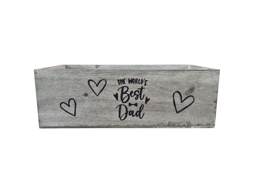 Worlds Best Dad Grey Gift Box Storage Wood Crate 2 Sizes Hamper Father Xmas15